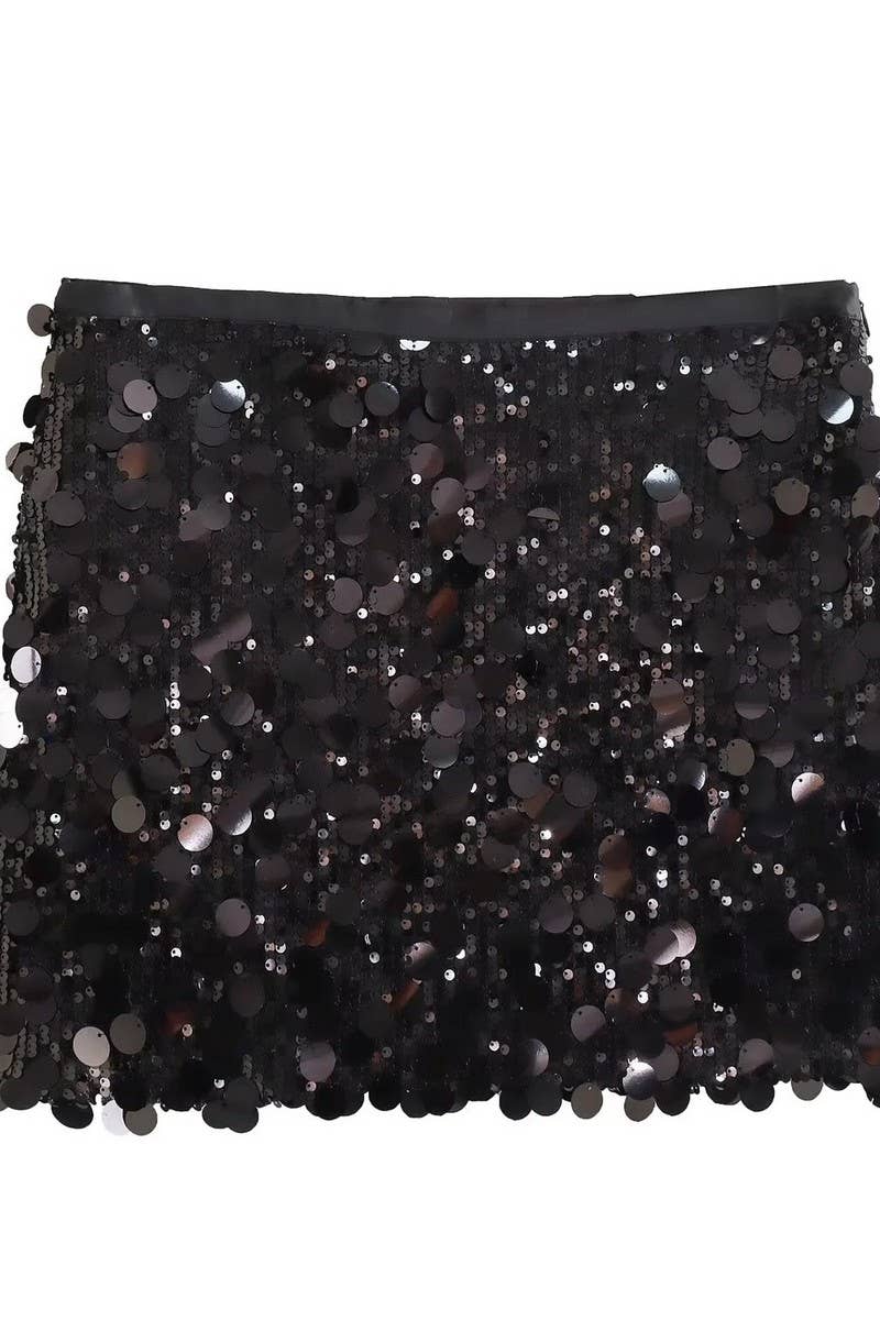 CWBSS0331_HIGH WAISTED HIP HUGGING SEQUINED MINI SKIRT