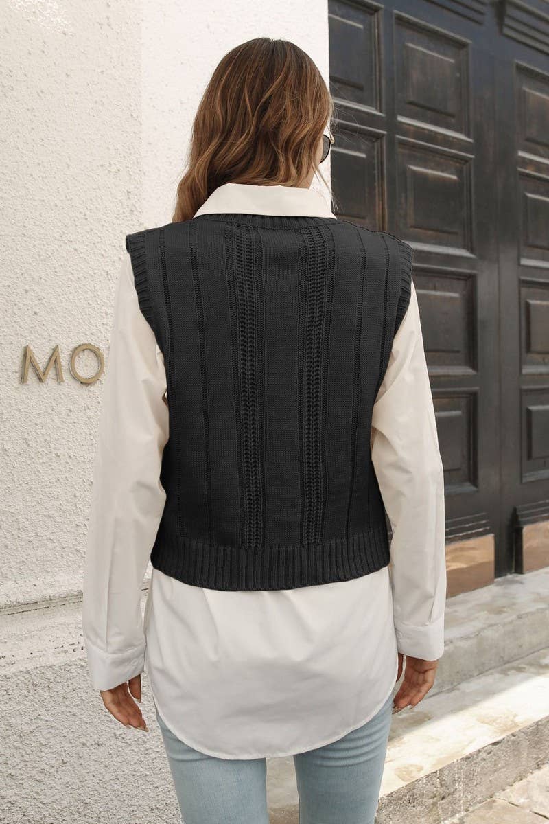 CWOV0486_V-NECK CABLE KNIT SHORT SWEATER VEST