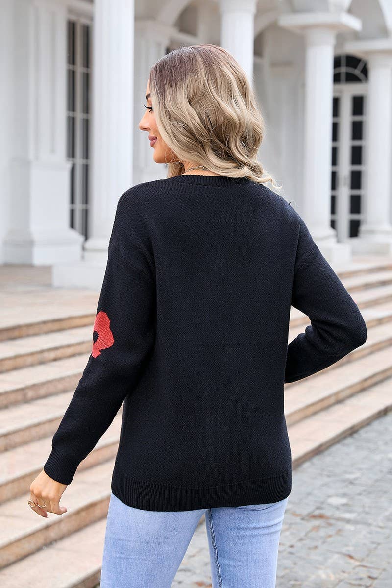 CWOSWL3153_V-NECK LONG-SLEEVED FLORAL KNIT SWEATER