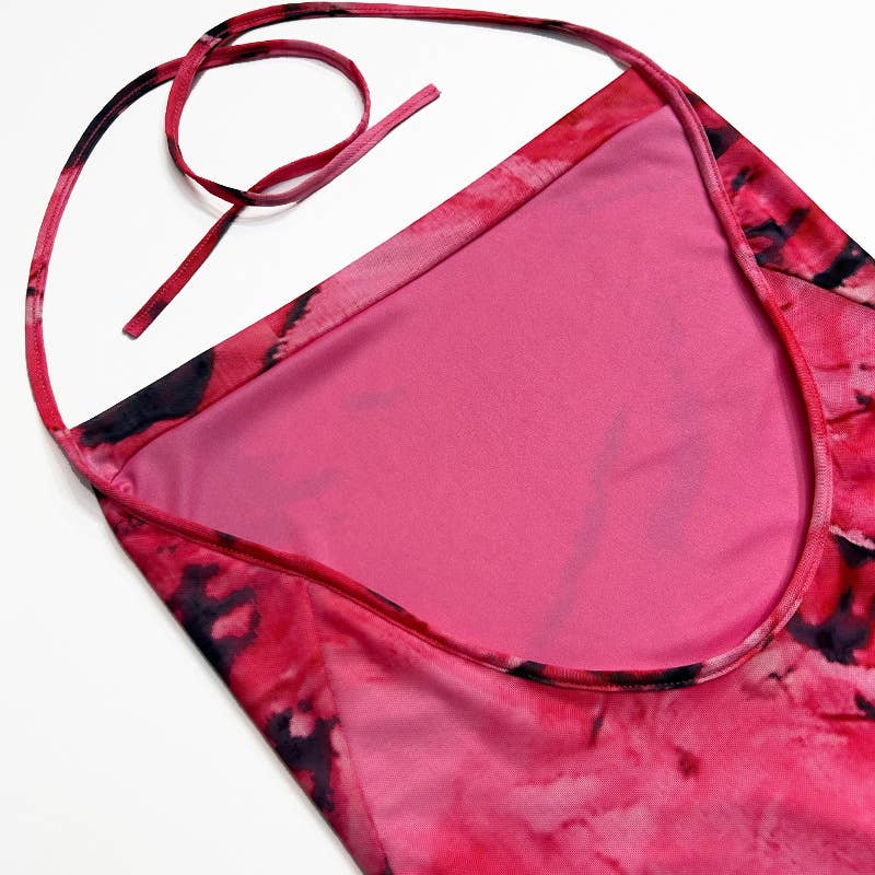 Cross backless printed body-hugging dress