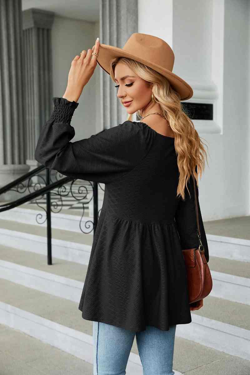 CWTBLL2836_V-NECK LONG SLEEVE PATCHWORK DRESS TOP