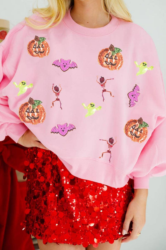 CWOSWL07758_HALLOWEEN SEQUINED LONG-SLEEVED SWEATSHIRT