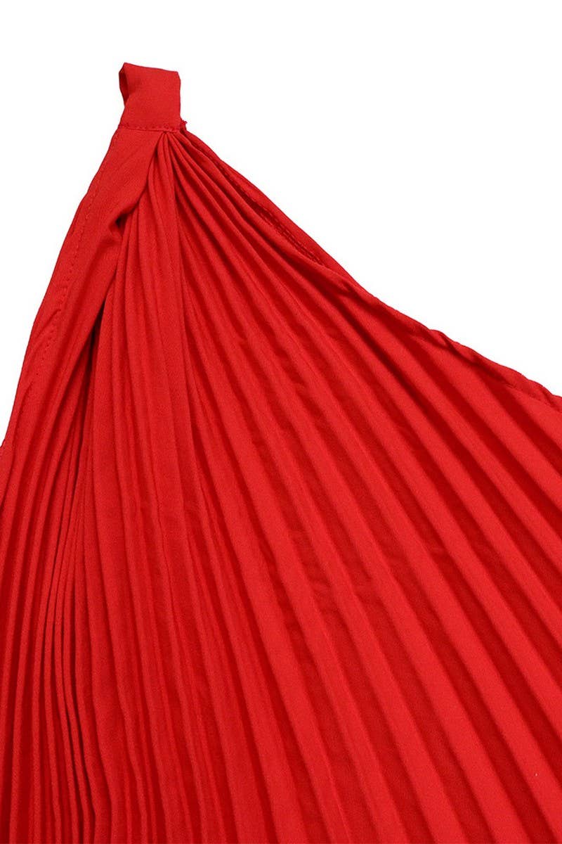 CWDSD10889_2023 SUMMER PLUS SIZE ONE SHOULDER PLEATED DRESS