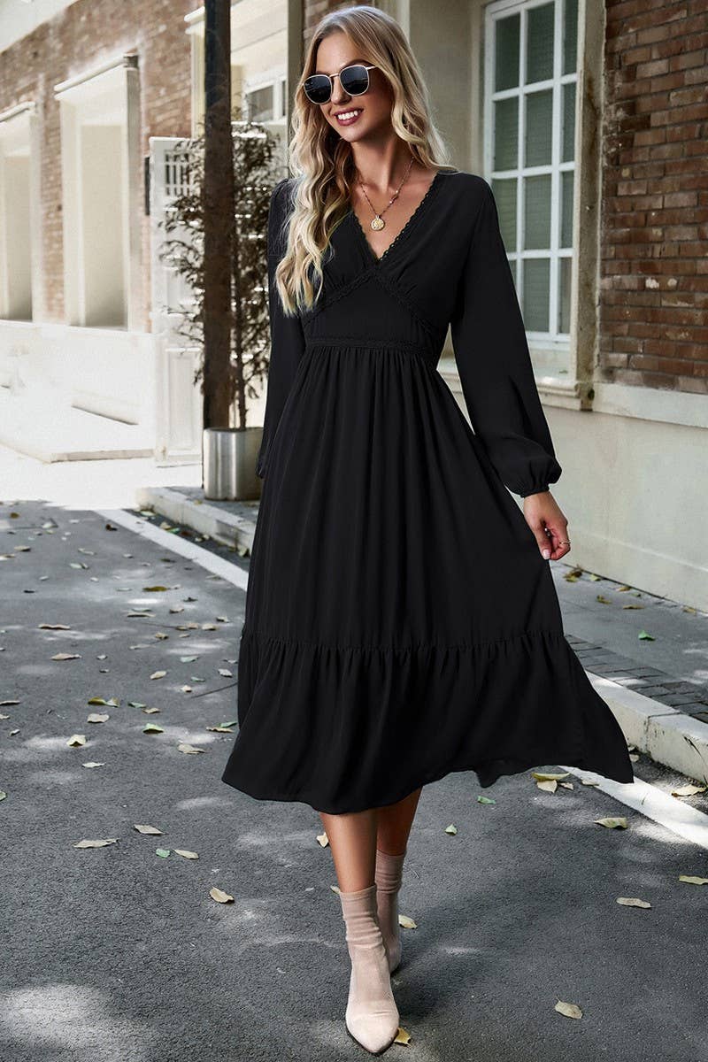 CWDMD0745_Deep V-neck Long Sleeve Maxi Dress