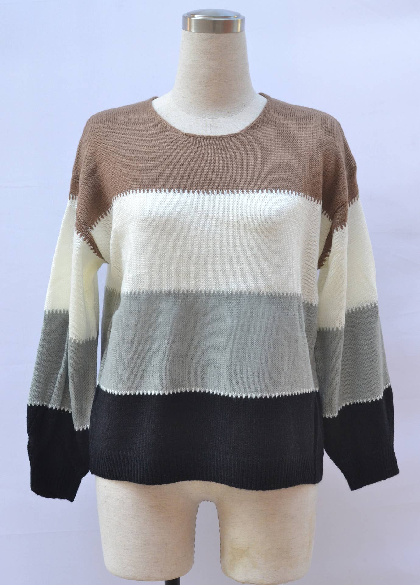 CWOSWL3115_COLORBLOCK CREW NECK MID-LENGTH KNITTED SWEATER