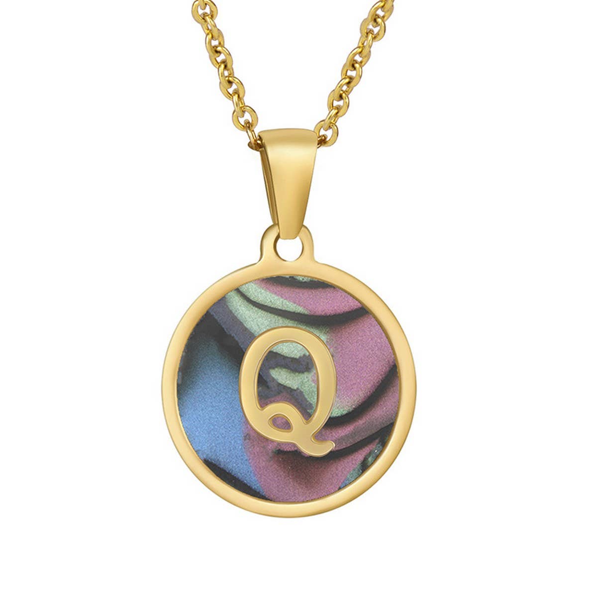 CIRCULAR SHELL ENGLISH LETTER PENDANT NECKLACE