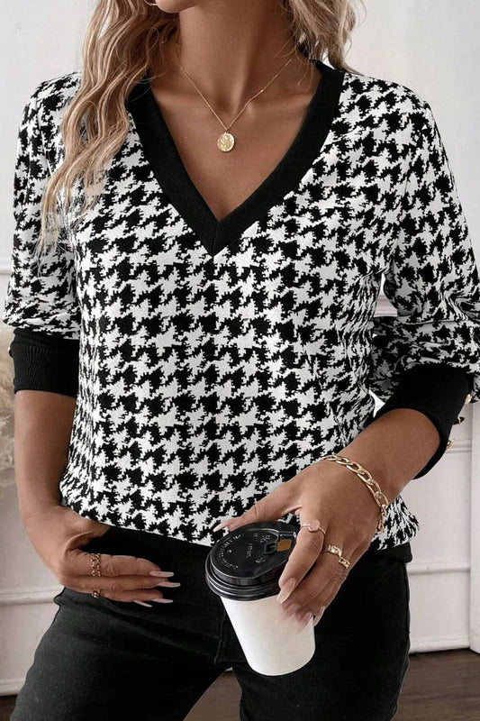 CWTBLL3482_V-NECK PRINTED LONG-SLEEVED T-SHIRT TOP