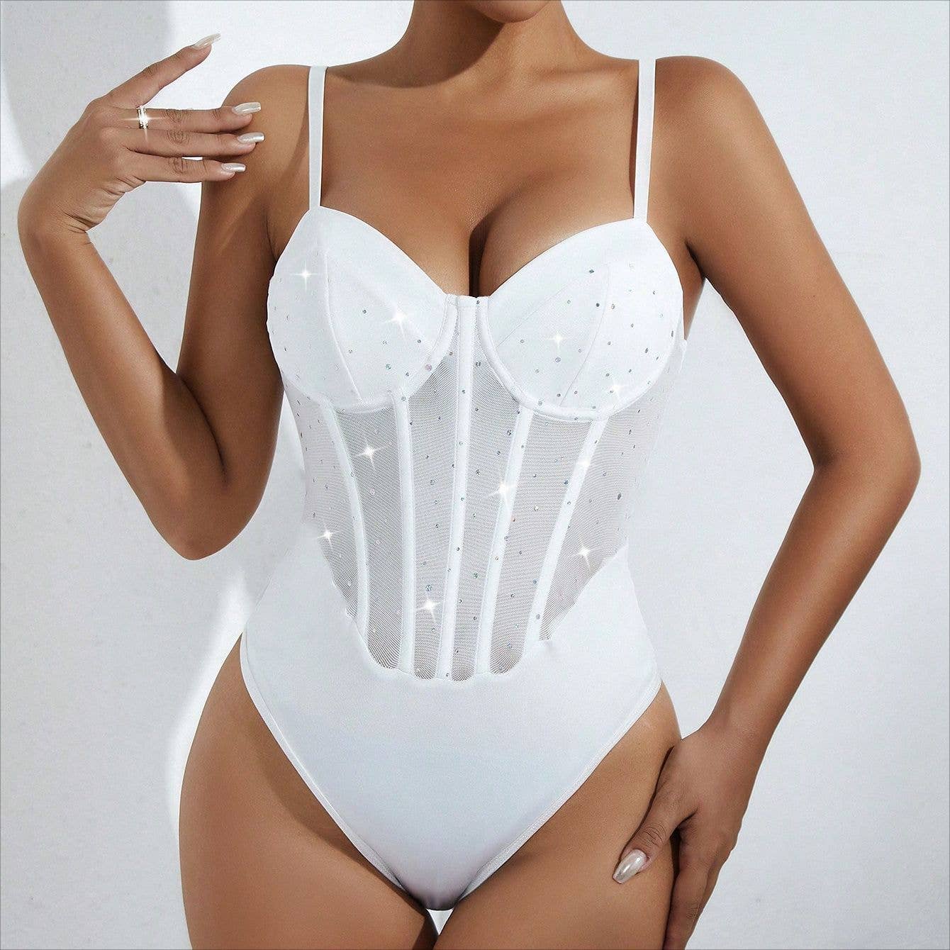 GLITTER SEQUINED FISHBONE SLIM FIT SEXY BODYSUIT