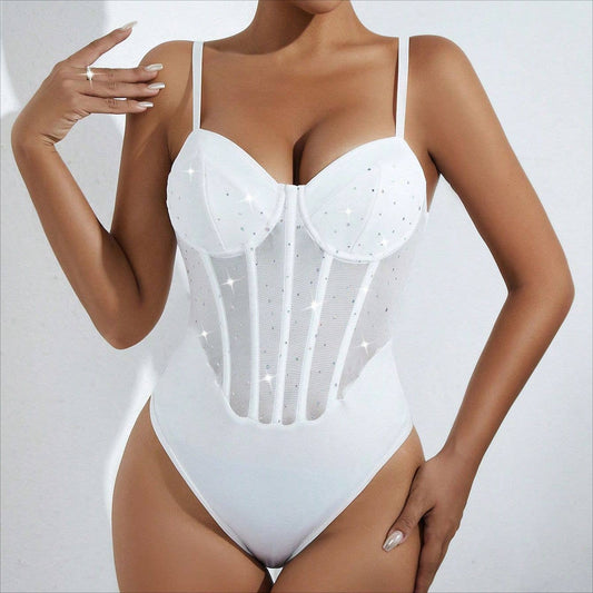 GLITTER SEQUINED FISHBONE SLIM FIT SEXY BODYSUIT