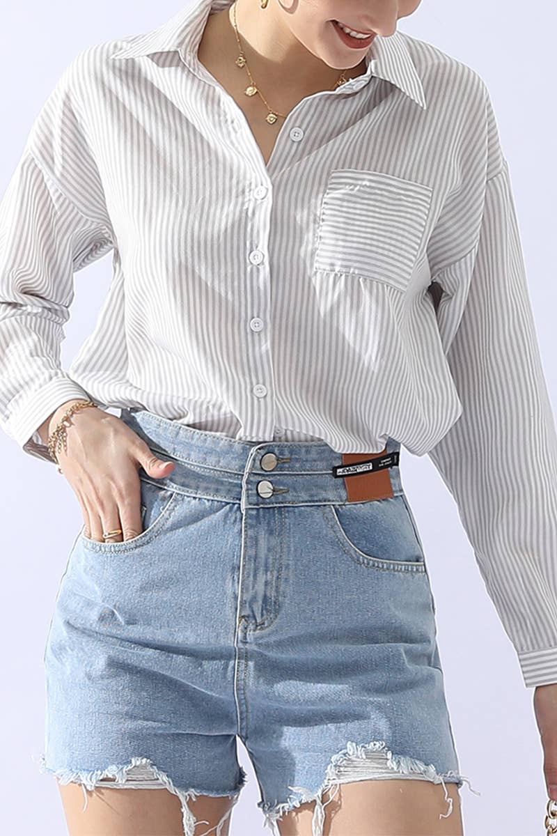 CWTSTL450_VERTICAL STRIPE BUTTON DOWN ONE POCKET SHIRTS
