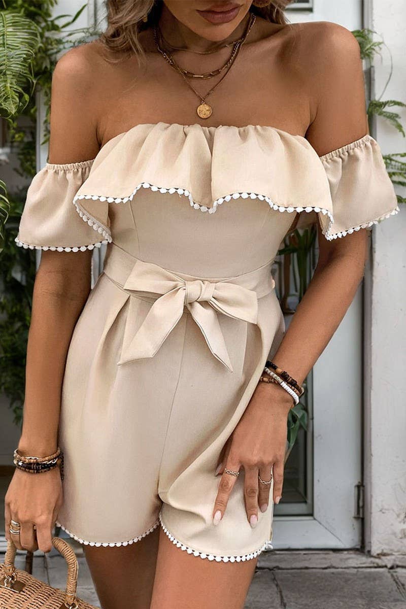 CWSBSSL0095_SUMMER ONE-SHOULDER RUFFLED SOLID COLOR JUMPSUIT