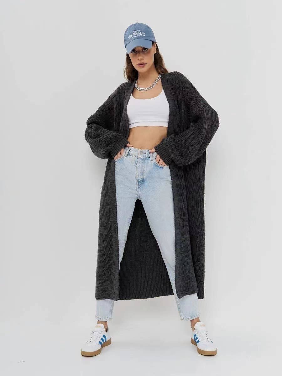 CASUAL LOOSE LONG SOLID COLOR UNBUTTONED CARDIGAN