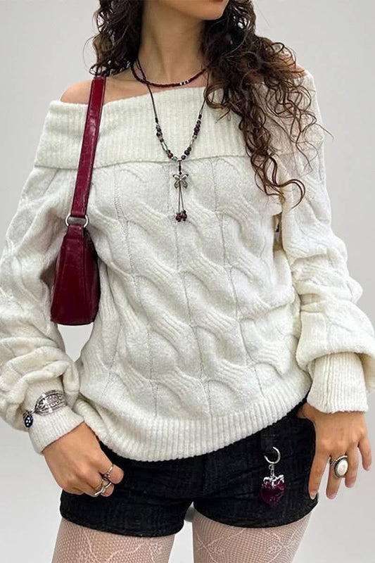 CWOSWL07510_OFF-THE-SHOULDER LONG-SLEEVED KNITTED SWEATER