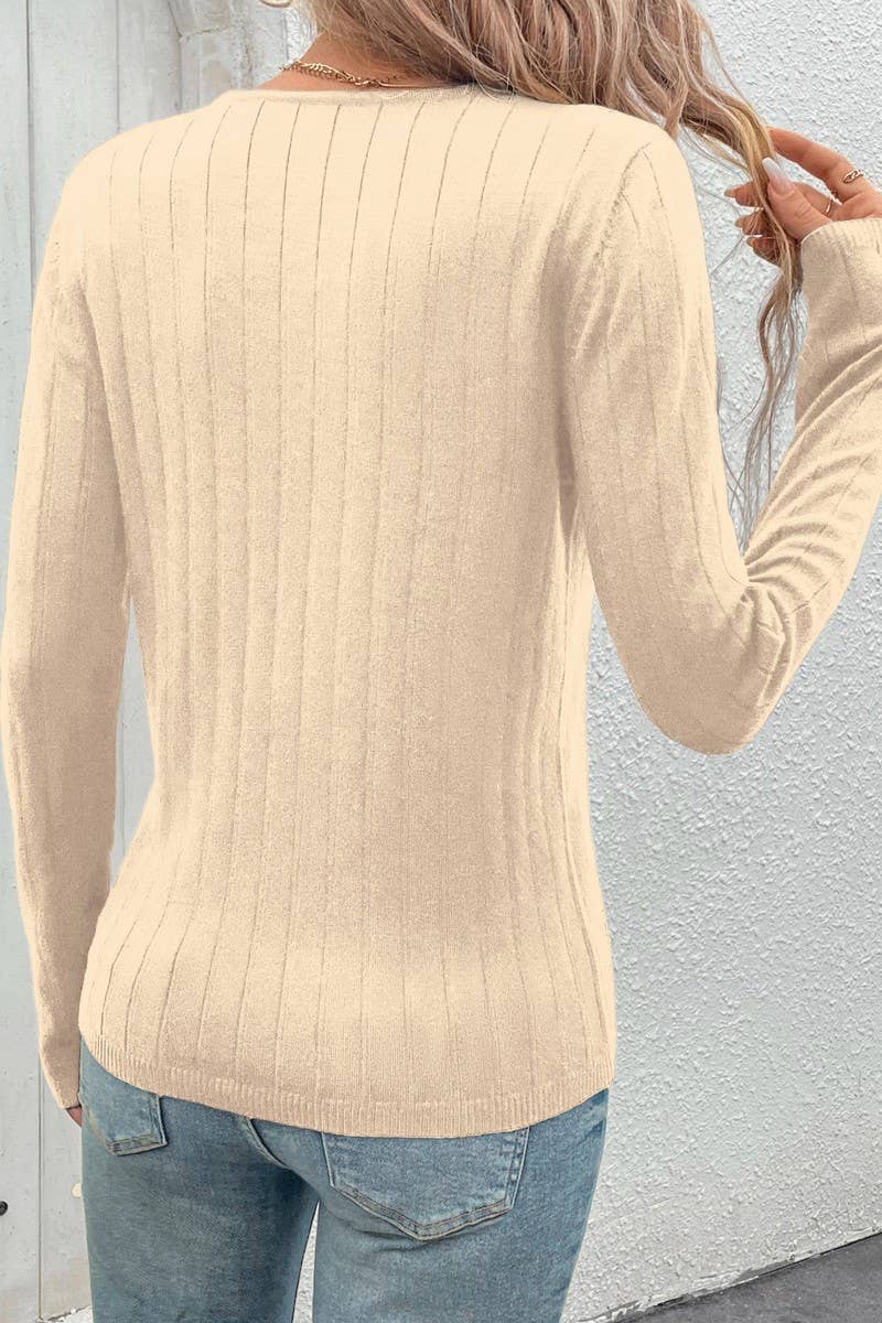 CWTBLL00726_RIBBED V NECK LONG SLEEVE BLACK SWEATER