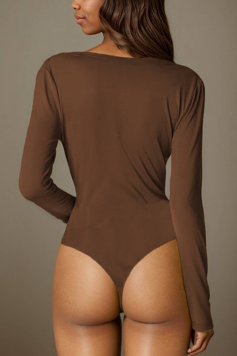 CWSBSL0158_SEXY RUCHED SCOOP NECK SLIM FIT BODYSUIT