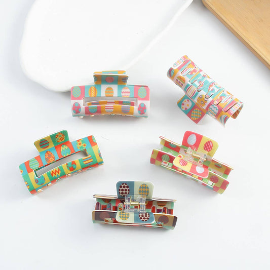 CWAHA1390_COLOR MATCHING PRINTED RECTANGLE HAIR CLAW CLIP