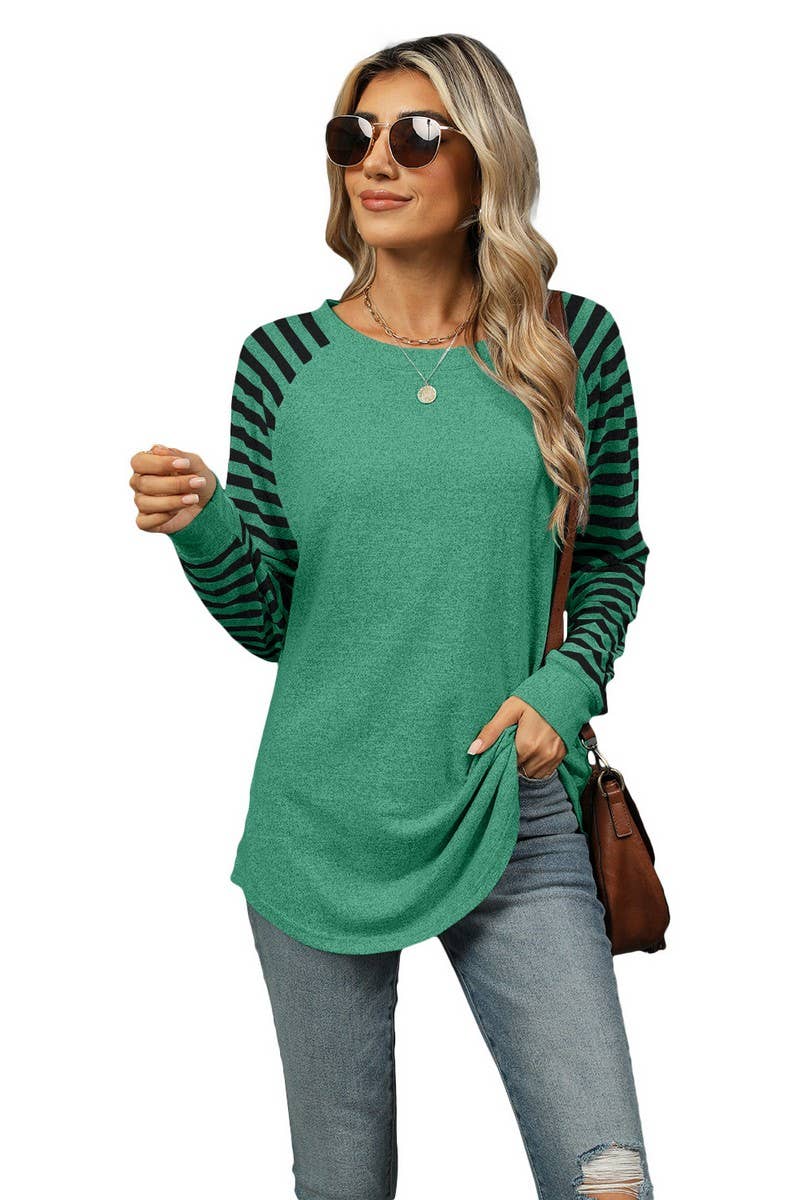 CWTBLL3698_CONTRAST STRIPE CREW NECK SWALLOWTAIL TOP