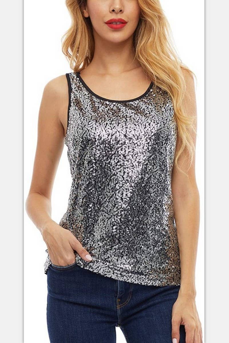 CWTBLSL0859_SHINY SEQUIN EMBELLISHED SPARKLE TANK TOP