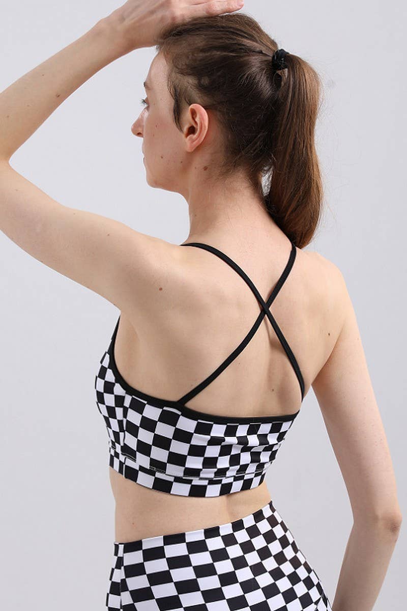 CWTTK1105_YOGA TANK TOP WITH CHECKERBOARD PRINT AND PADDING