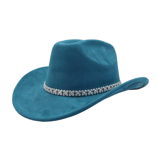 Suede Cowboy Fedora Hat Western Ethnic Style_CWAH04421
