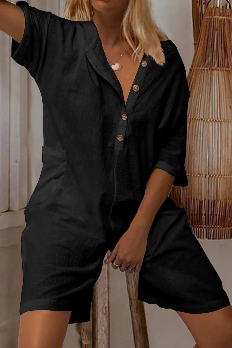CWSJS1736_SOLID SLIM FIT CASUAL POCKET BUTTON ROMPER