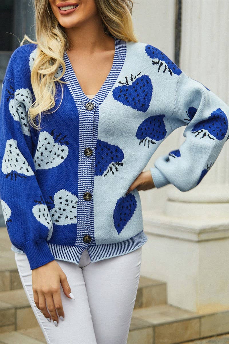 CWOCAL0932_V-NECK BUTTONED STRAWBERRY CARDIGAN KNITTED