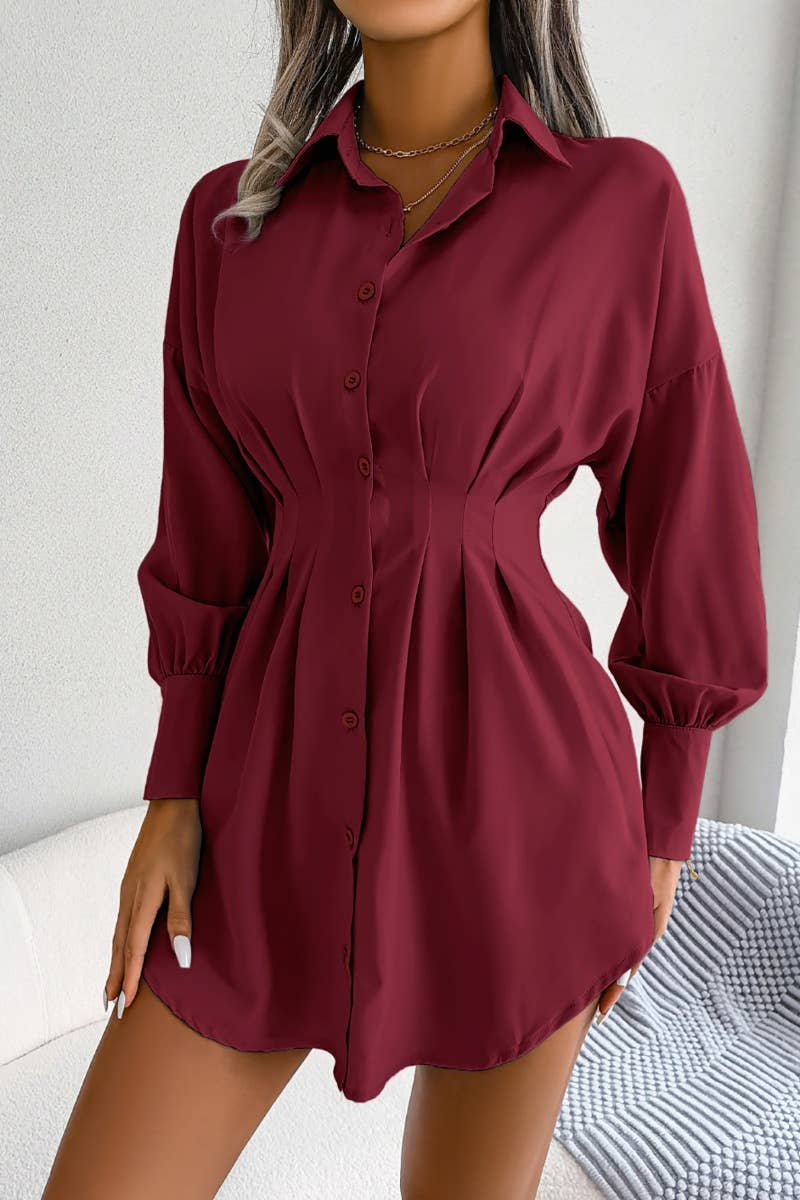 CWTSTL1200_LANTERN SLEEVE WAIST ASYMMETRIC SHIRT DRESS