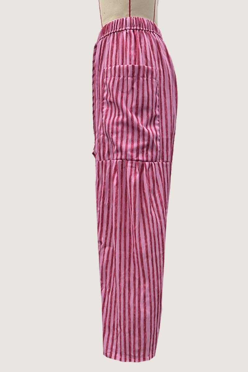 CWBLP01065_2025 SPRING FALL STRIPED ELASTIC WAIST PANTS