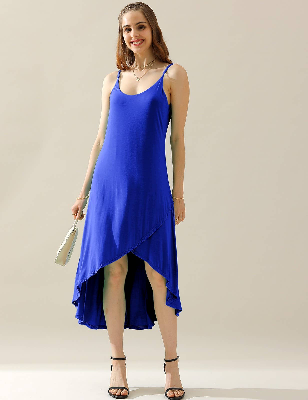 CWDMD822_2 LAYER UNBALANCE HIGH-LOW SKIRT MAXI DRESS