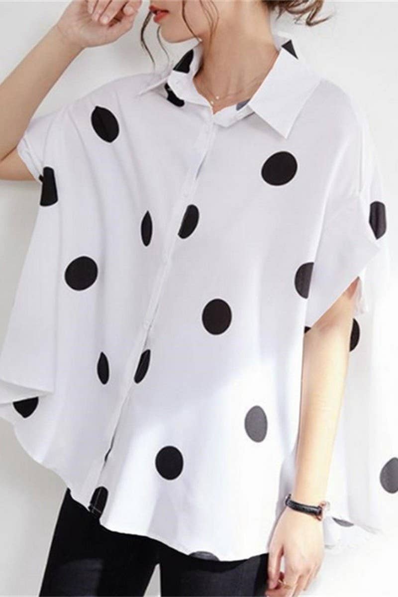 CWTSTS0485_BAT-SLEEVE LOOSE-FITTING POLKA-DOT PRINTED SHIRT