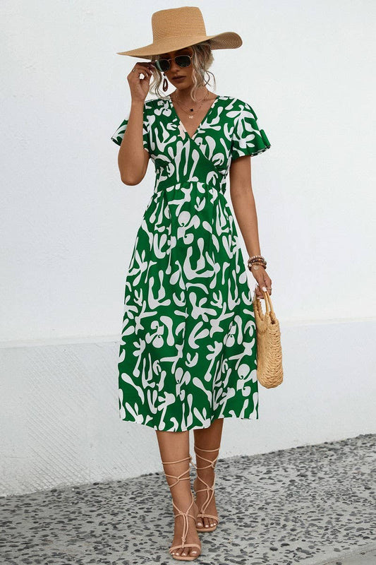 CWDSD7114_SUMMER COMFORTABLE CASUAL V-NECK DRESS