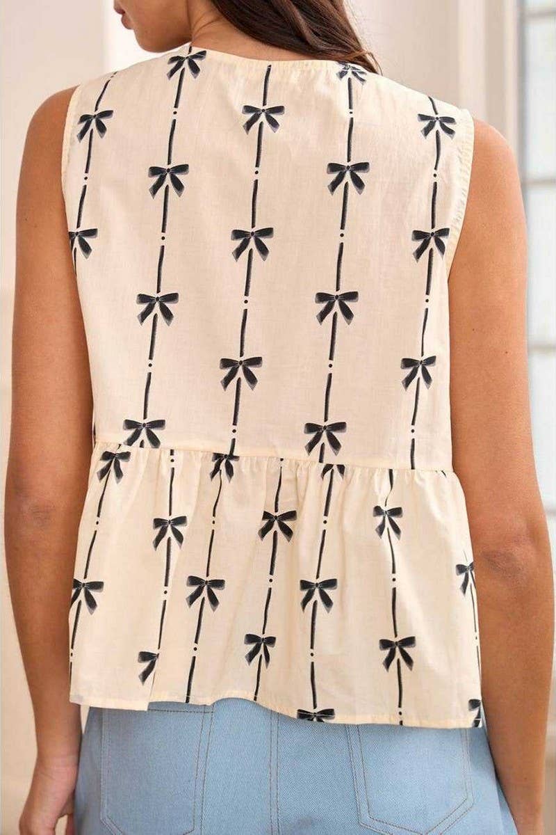 CWTTSL00226_SUMMER NEW BOW TIE SLEEVELESS VEST SHIRT