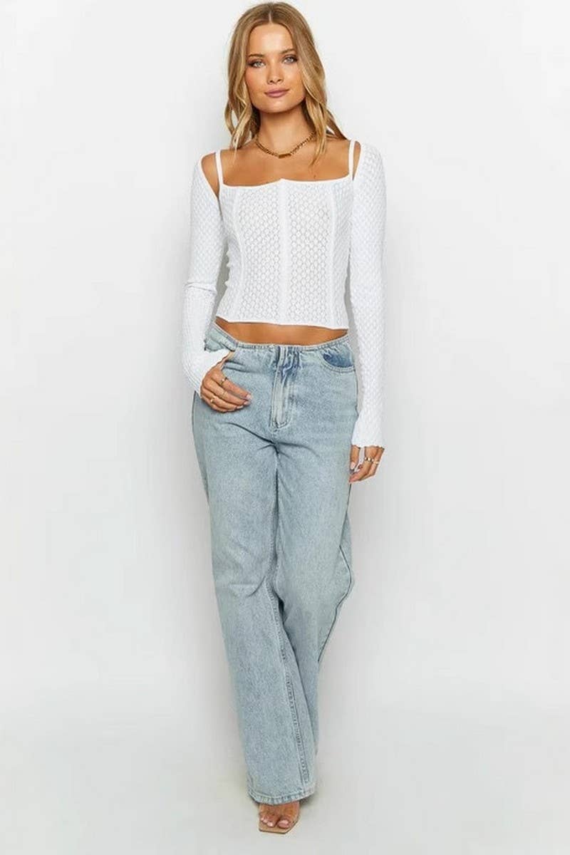 CWOSWL6782_WHITE LONG SLEEVE CROPPED KNIT SWEATER TOP