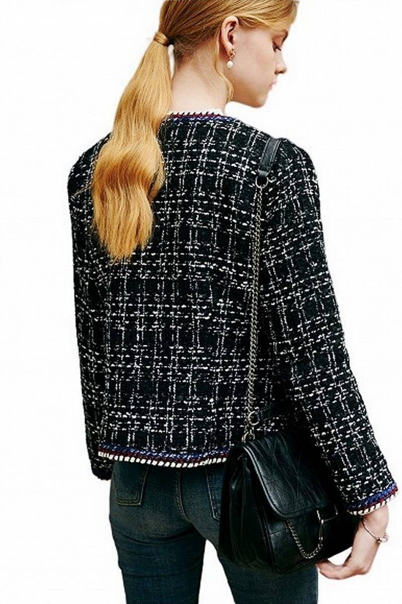 CWOCO1131_BLACK AND WHITE CHECK DOUBLE-BREASTED COATS