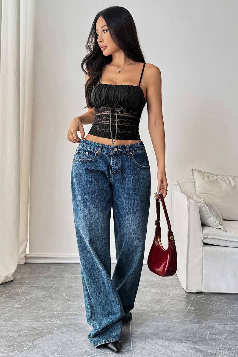 CWTTK0965_SEXY SLIM FIT LACE TRIM SOLID CAMI CROP TOP