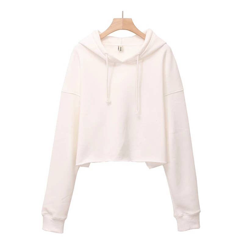Fleece solid color sporty hooded sweatshirt