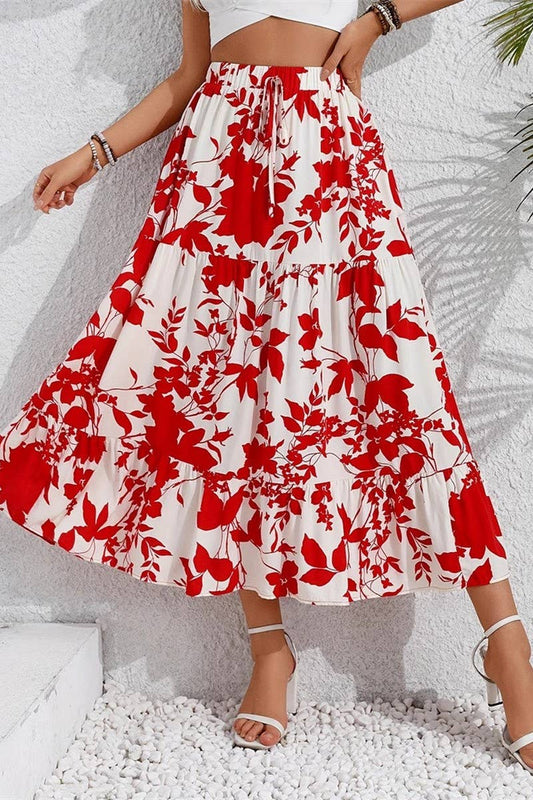 CWBLS0445_SUMMER CASUAL PRINTED PLEATED LARGE A-LINE SKIRT