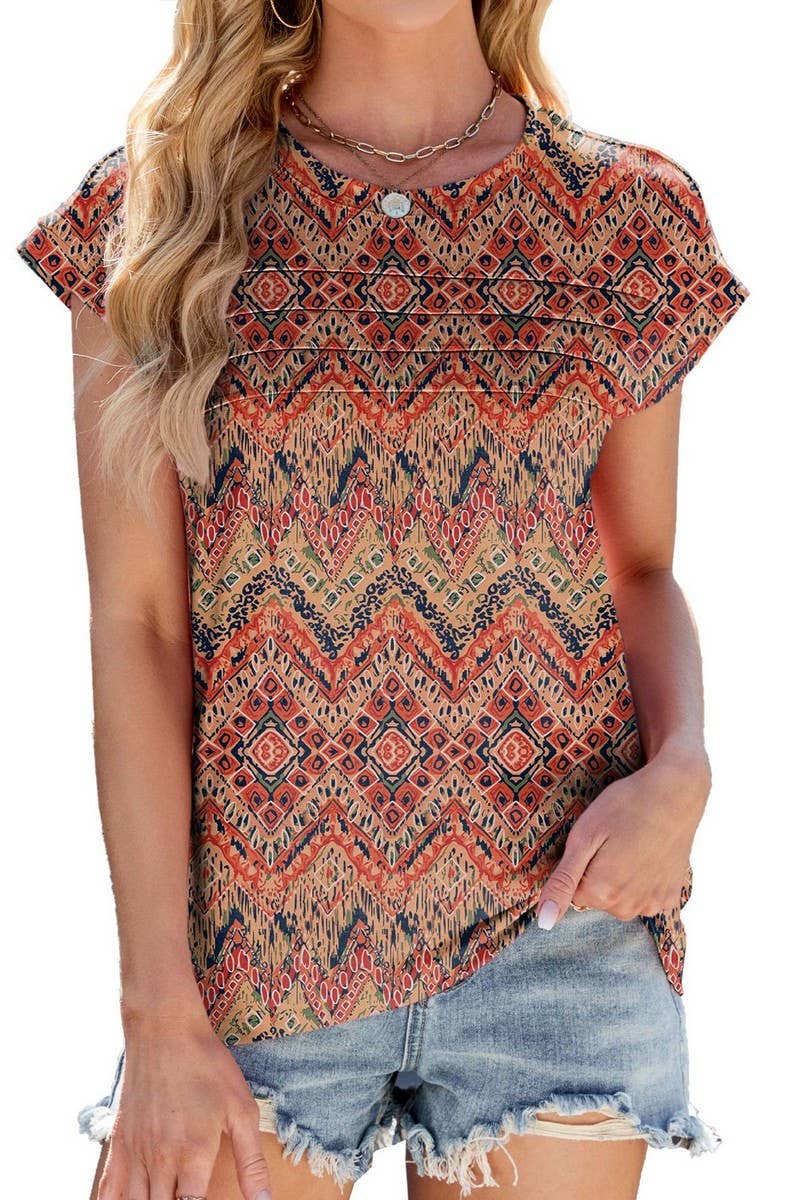 CWTTS1318_NEW PRINTED ROUND NECK LOOSE SHORT SLEEVE T-SHIRT