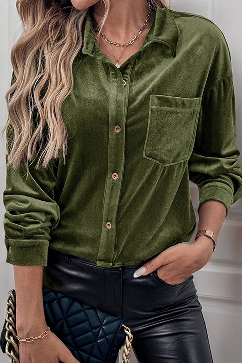 CWTBLL3702_AUTUMN CASUAL SOLID COLOR SINGLE BREASTED SHIRT