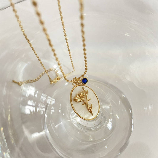 DECEMBER THREE-DIMENSIONAL FLORAL OVAL NECKLACE