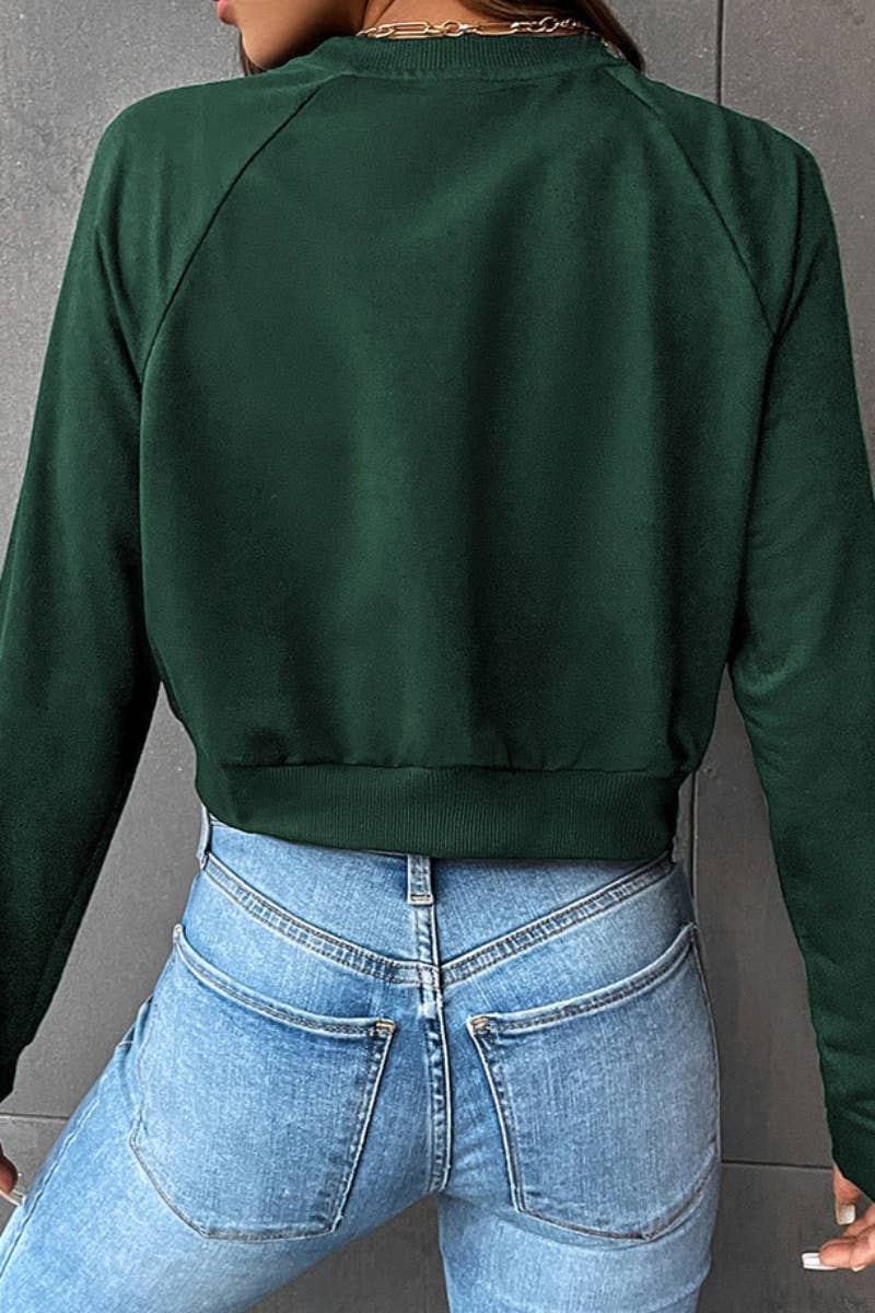 CWTBLL2885_CASUAL SPORTS CREW-NECK LONG-SLEEVED CROP HOODIE