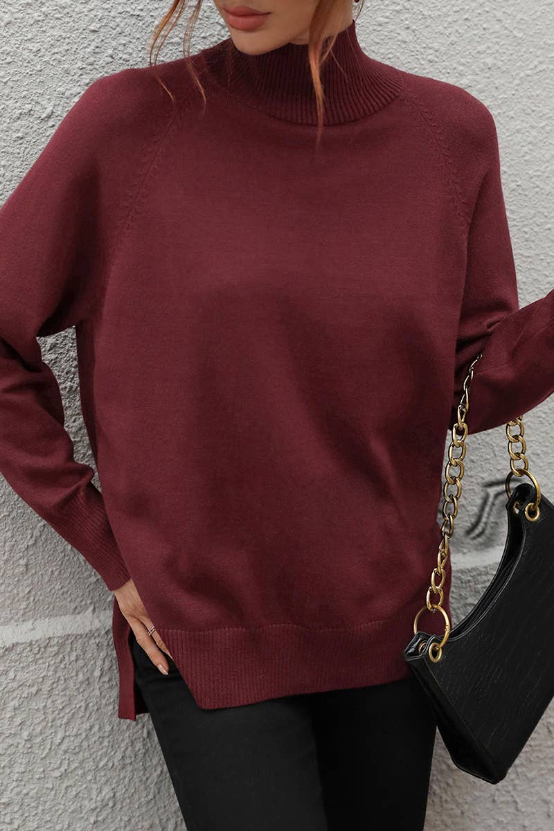 CWOSWL612 Turtle Neck Pullover With Side Slit Sweater