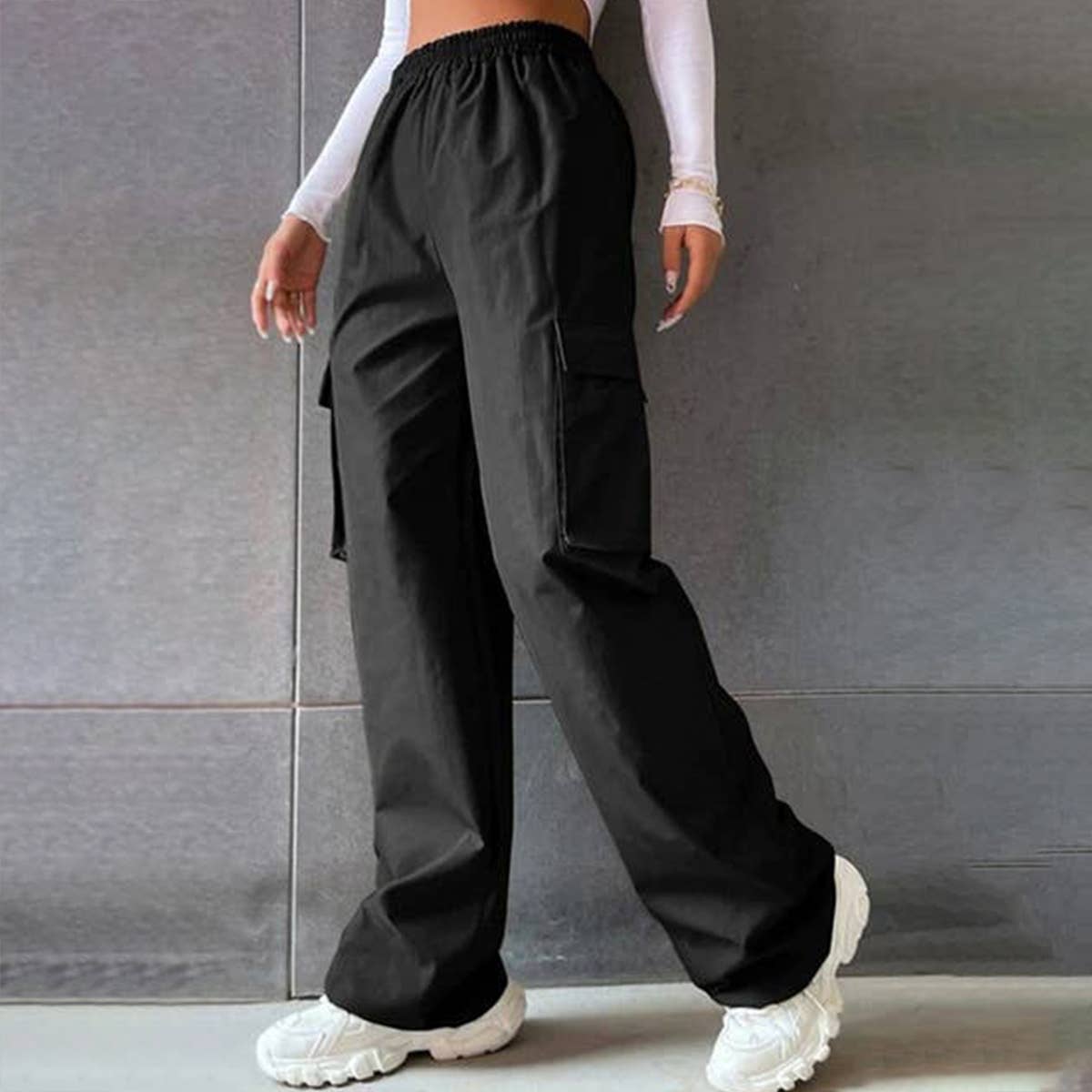 Elastic high-waisted straight-leg overalls