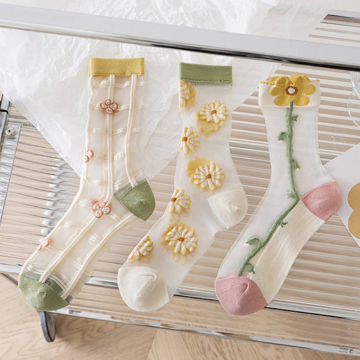 FLORAL SUMMER SHEER MESH SOCKS FOR WOMENS