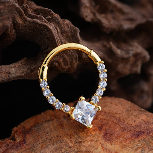 Square Nose Hoop with Teardrop Zircon Clicker_CWMM9602