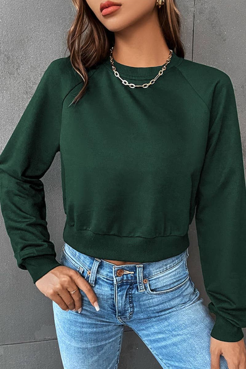 CWTBLL2885_CASUAL SPORTS CREW-NECK LONG-SLEEVED CROP HOODIE