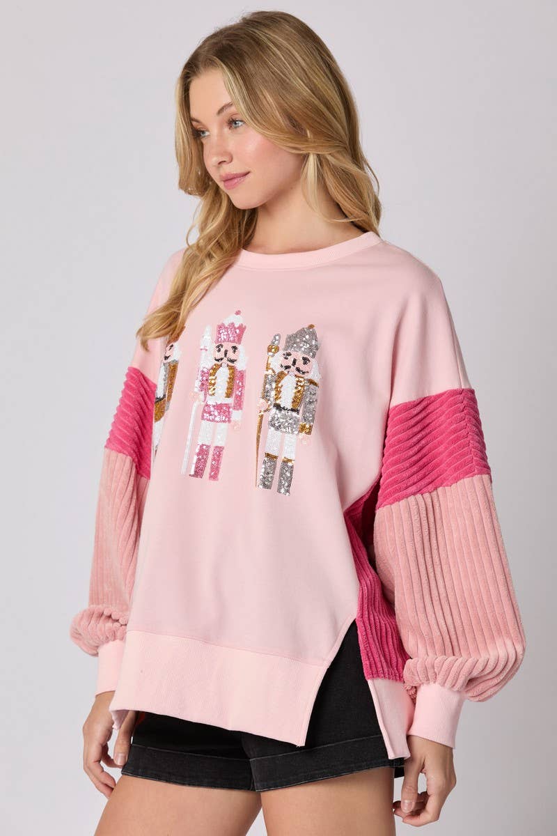 CWTBLL01267_CHRISTMAS SOLDIER SEQUIN COLORBLOCK SWEATSHIRT
