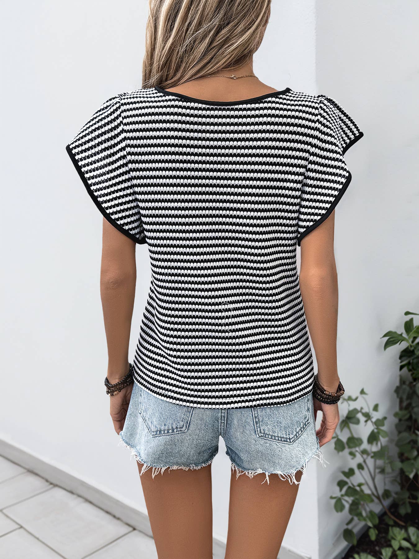 Classic Black White Striped Crew Neck Tee