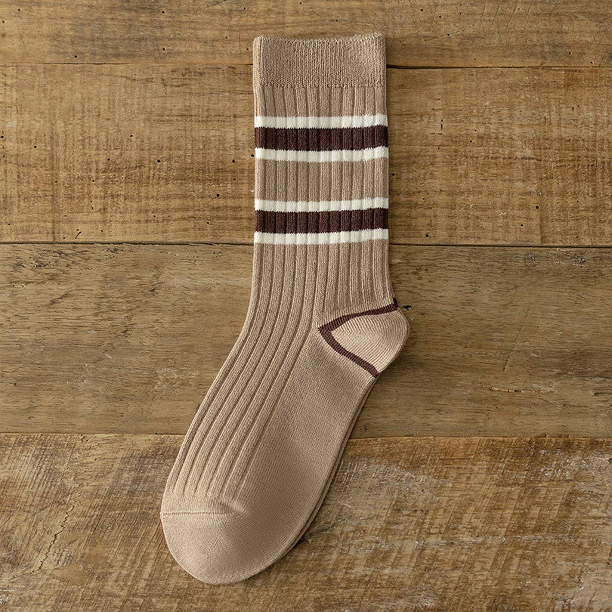 BROWN STRIPED EMBROIDERED BREATHABLE STACKED SOCKS_CWMS1115