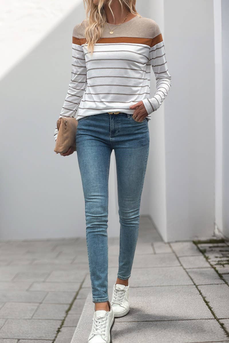 CWTBLL4033_VINTAGE CASUAL STRIPED LONG SLEEVE TEE